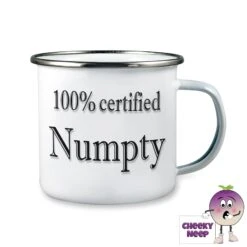Enamel Camping Mug Showing "100% Certified Numpty"