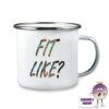 Enamel Camping Mug Showing "Fit Like?" In Tartan Text. -CheekyNeep Store 10oz enamel camping mug fit lIke CN 0003 0023 by cheekyneep.com