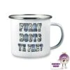 Enamel Camping Mug Showing "Furry Boots Ye Fae?" In Tartan Text -CheekyNeep Store 10oz enamel camping mug furry boots CN 0003 0042 by cheekyneep.com