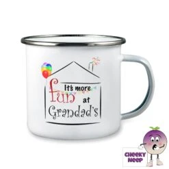 Enamel Camping Mug Saying "It's More Fun At Grandad's"