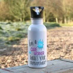 600ml Water Bottle Showing "I'm A Care Worker What's Your Superpower?"