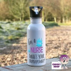 600ml Water Bottle Showing "I'm A Nurse What's Your Superpower?"
