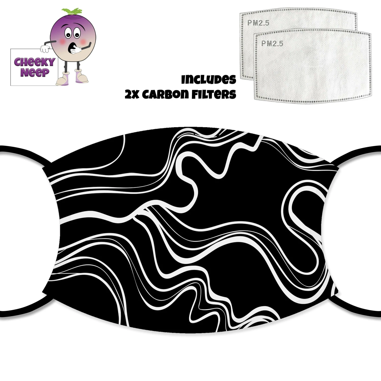 Black And White Swirls Face Cover With Filters 3 Black And White Swirls Face Cover With Filters
