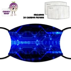 Digital Blue Circuit Face Cover With Filters