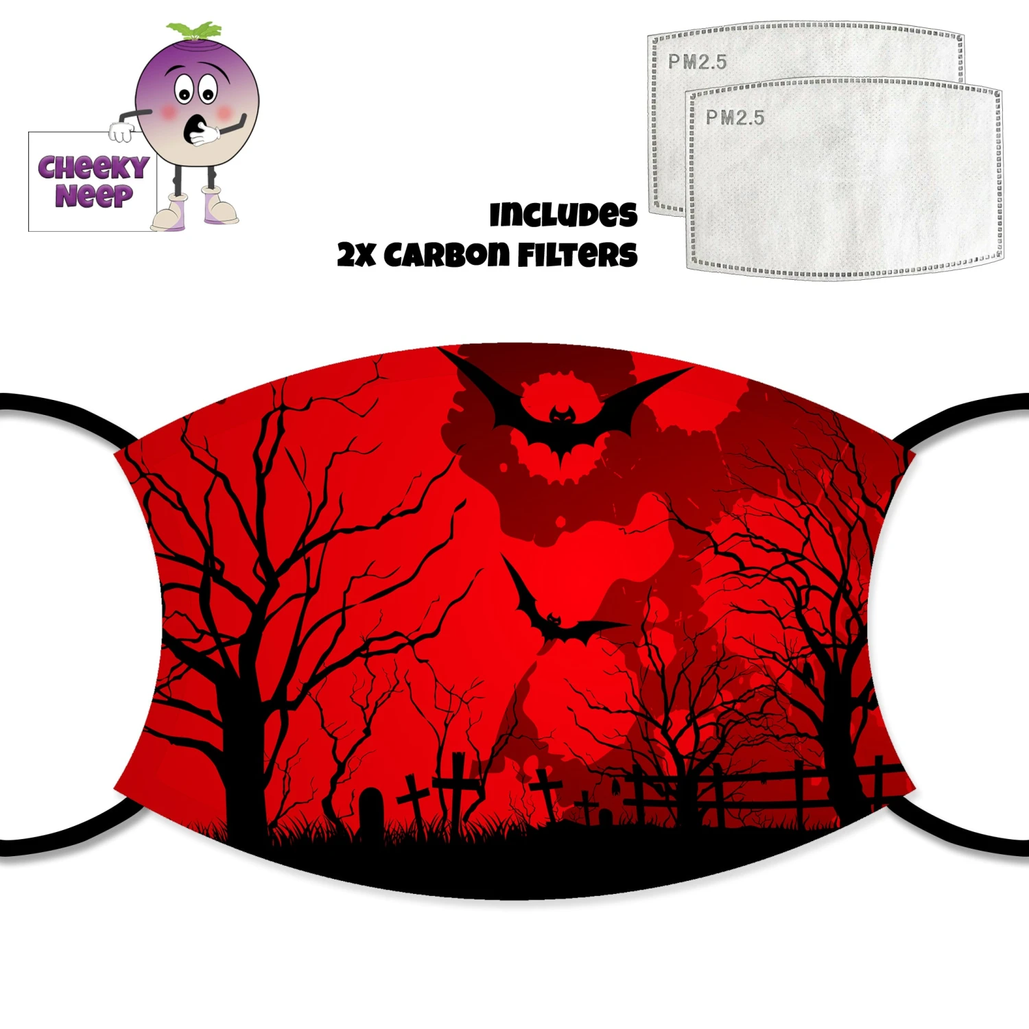 Halloween Graveyard Red Face Cover With Filters 3 Halloween Graveyard Red Face Cover With Filters