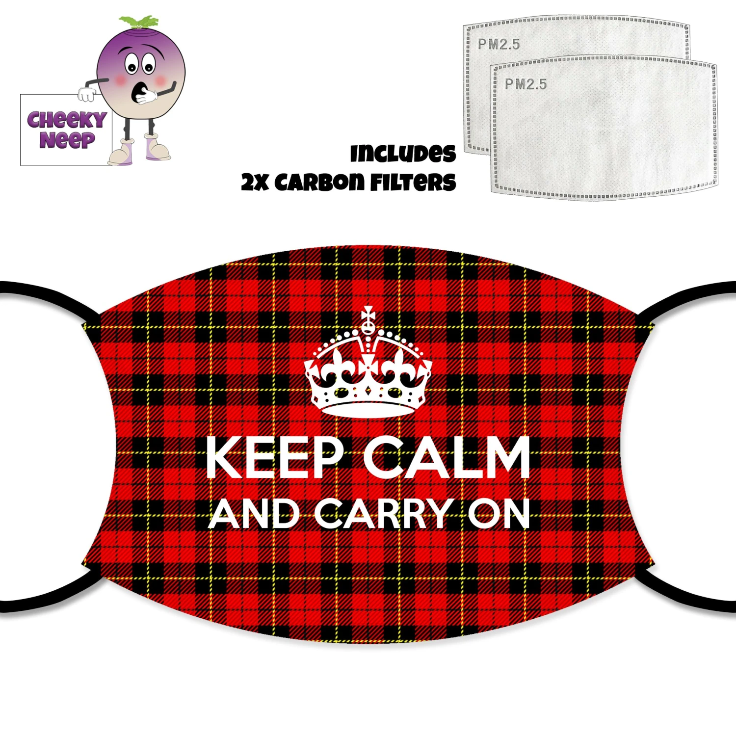 Keep Calm And Carry On Royal Stewart Tartan Face Cover With Filters 3 Keep Calm And Carry On Royal Stewart Tartan Face Cover With Filters