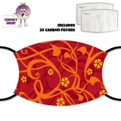 Yellow Flowers And Red Swirls Face Cover With Filters