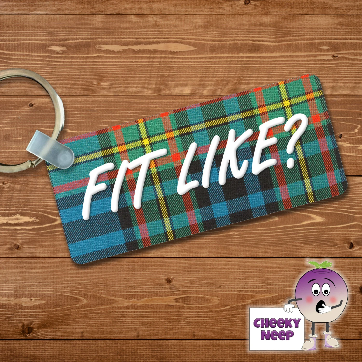 Rectangular Keyring Showing "Fit Like?" Tartan 3 Rectangular Keyring Showing "Fit Like?" Tartan