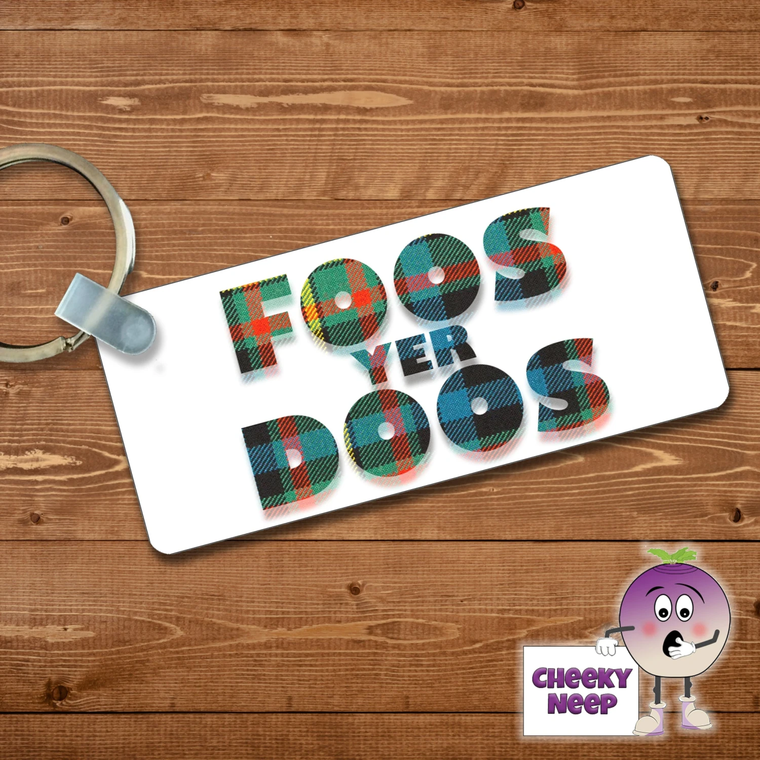 Rectangular Keyring Showing "Foos Yer Doos" White 3 Rectangular Keyring Showing "Foos Yer Doos" White