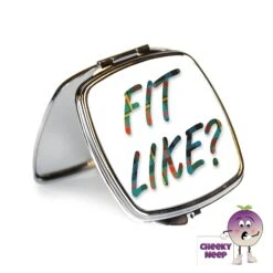 Compact Mirror Saying "Fit Like?" In White