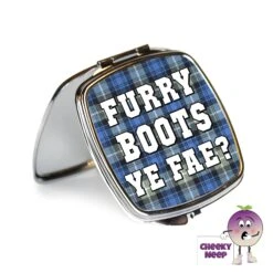 Compact Mirror Saying "Furry Boots Ye Fae?" Tartan