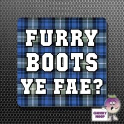 Square Fridge Magnet Saying "Furry Boots Ye Fae?" Tartan