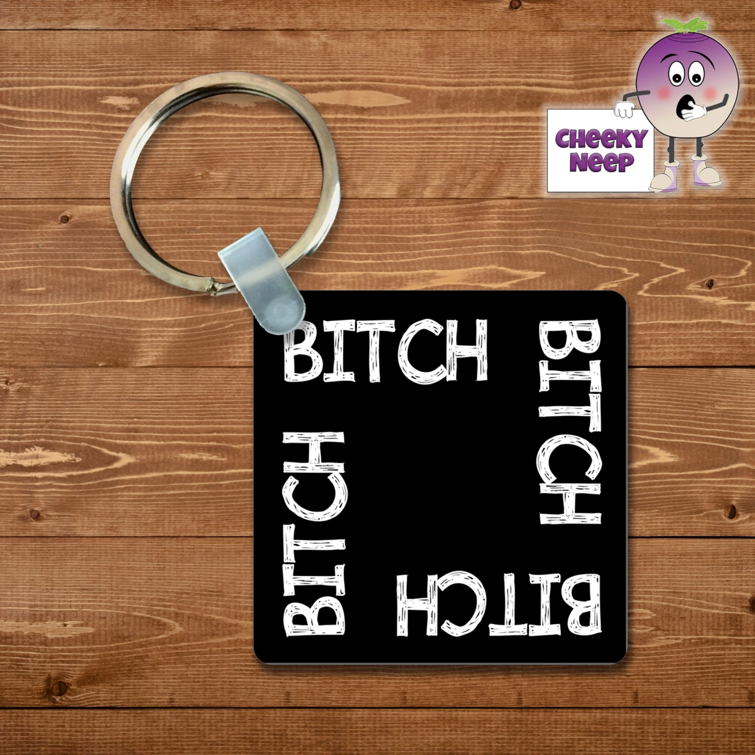 Square Keyring Showing "Bitch" 3 Square Keyring Showing "Bitch"