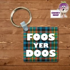 Square Keyring Showing "Foos Yer Doos" Tartan