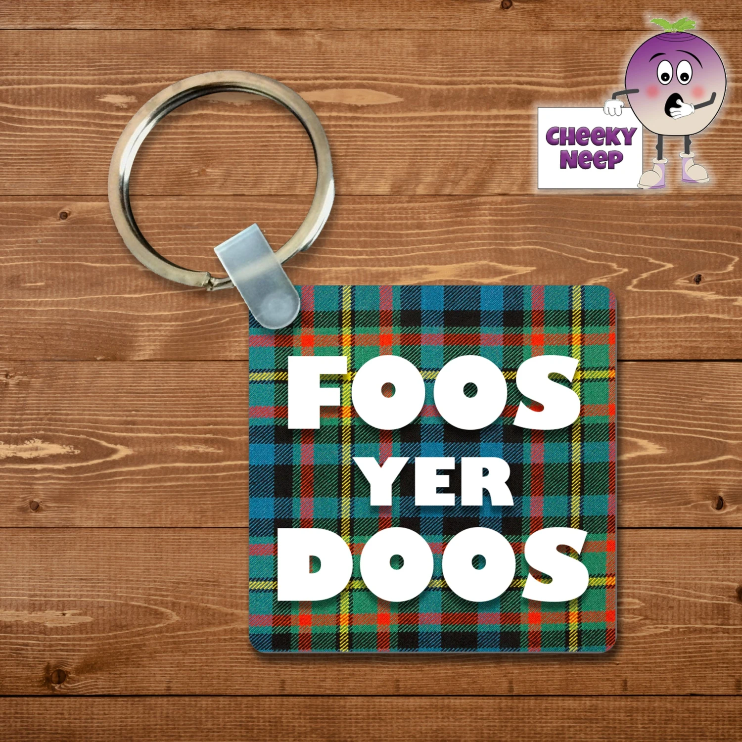 Square Keyring Showing "Foos Yer Doos" Tartan 3 Square Keyring Showing "Foos Yer Doos" Tartan
