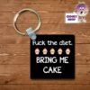 Square Keyring Showing "Fuck The Diet. Bring Me Cake" -CheekyNeep Store square plastic two sided keyring fuck the diet bring me cake CN 0007 0170 by cheekyneep.com
