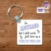 Square Keyring Showing "I'm Retired But....Pain In The Ass" -CheekyNeep Store square plastic two sided keyring retired pain ass CN 0007 0002 by cheekyneep.com