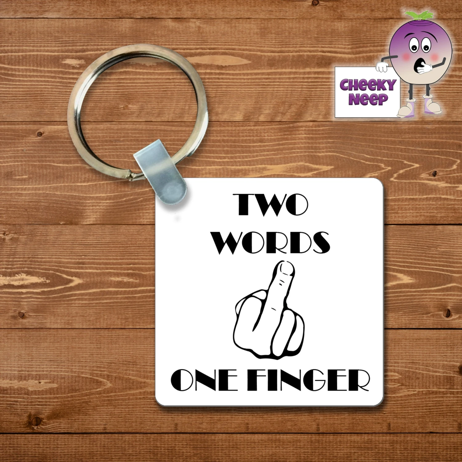 Square Keyring Showing "Two Words One Finger" 3 Square Keyring Showing "Two Words One Finger"